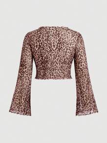 SHEIN MOD Plus Size Leopard Print Short Pink Cardigan - Multicolor - View 2
