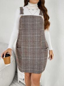 SHEIN LUNE 大码秋季格子可调节肩带休闲连衣长裙、节日派对连衣裙 - 彩色 - 查看 3