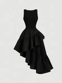 SHEIN MOD Black Double Layer Detachable Hem Dress For Women,Black Prom Dress,Formal Dress,Fall Women Dresses,Cruise Women Outfits,Halloween Dress,Homecoming Dresses,Princess Women Dress,Renaissance Dress,Vintage Dress,Black Elegant Dress