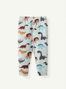 Cozy Pixies 2 piezas Pijama de niño pequeño con parte superior de manga larga y cuello redondo con estampado de dinosaurio de dibujos animados y pantalón largo - Verde - Ver 7
