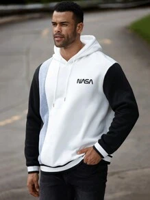 Manfinity Homme Áo nỉ trùm đầu in chữ màu tương phản thời trang thu đông cỡ lớn cho nam - Nhiều màu - Xem 3