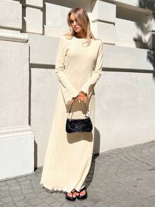 SHEIN Forever 21 Women's Apricot Color Flared Sleeve Elegant Dress, Spring & Summer - Apricot - View 7