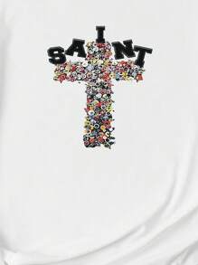 Manfinity Dauomo Áo thun nam cổ tròn tay ngắn in họa tiết tối giản, áo thun họa tiết - trắng - Xem 6