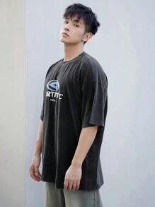 DAZY T-shirt graphique à lettres d'été pour hommes - Noir - Voir 5