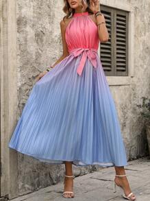 Chiquease Ombre Pleated Waist Cinched Sleeveless Casual Summer Dress