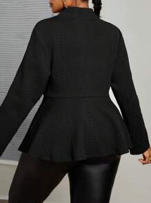 Maweii Plus Size Women's Textured Knit V-Neck Long Sleeve Short Elegant Cardigan - Black - View 2