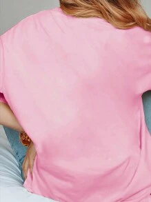 INAWLY Women's Cartoon Character Print Crew Neck Short Sleeve T-Shirt Graphic Tees Women Tops - Pink - View 2