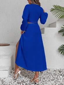 RueChic Women's Crossed Bowknot High Slit Romantic Vacation Two Piece Set