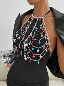 Zolique Women's Halter Backless Starry Print Chain Decor Camisole, Casual/Holiday - Silver - View 4