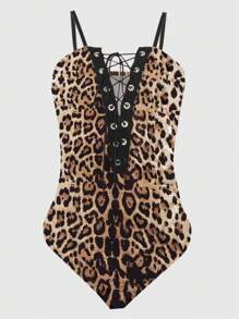 INAWLY Women's Leopard Print Cami Bodysuit - Multicolor - View 5