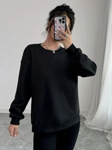 Chiquease Sudadera casual de cuello redondo de manga larga con estampado de corazón de esqueleto simple para uso diario, tipo pullover para otoño - Negro - Ver 7