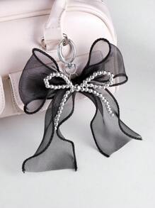 ROMWE Kawaii 2 件/套优雅蕾丝网 + 丝带珍珠蝴蝶装饰钥匙链吊坠，时尚哥特式配饰，适合朋友女性礼物 - 黑色 - 查看 5