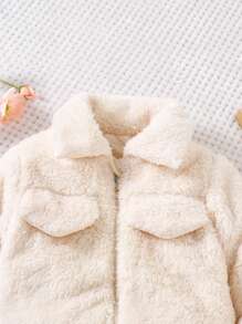 Ensemble de 3 pièces : Veste de blouson à poches moelleuses et à la mode pour jeune fille, jupe brillante & chapeau doux et moelleux, tenue d'hiver chaude - Nude - Voir 5