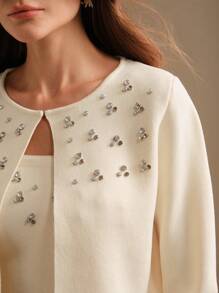Anewsta BEADED RHINESTONE KNIT CARDIGAN - Apricot - View 3