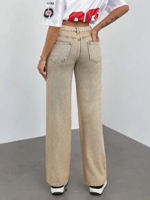 Jeans de mezclilla lavada de pierna recta informal para mujer