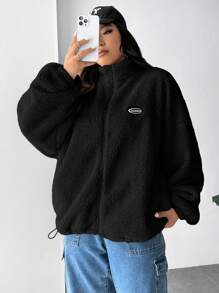 SHEIN EZwear 大码女式字母印花宽松休闲长袖夹克秋冬季