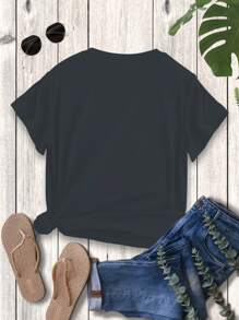 SHEIN EZwear Women's Red Leopard Star Print Y2K T-Shirt, Summer Graphic Tee - Dark Grey - View 3