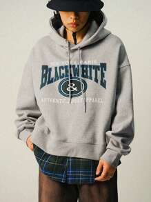 DAZY Sweatshirt Berkerudung Pria dengan Cetakan Huruf, Hoodie Musim Gugur - Grey - View 6