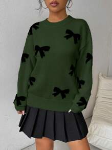 Chiquease Women's Bow Knit Pullover Sweater - Army Green - View 4