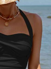 Swim Vcay 女士纯色吊带沙滩泳衣 夏季