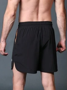 Manfinity Fitness Quần short thể thao nam kiểu boyfriend đơn giản, họa tiết in, thích hợp mặc mùa hè, màu đen. - màu đen - Xem 2