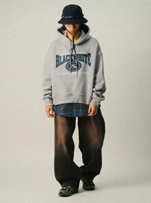 DAZY Sweatshirt Berkerudung Pria dengan Cetakan Huruf, Hoodie Musim Gugur - Grey - View 5