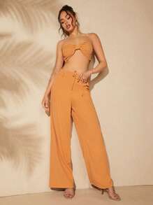 Hauture Conjunto de top con lazo y pantalones de pierna ancha estilo boho - Naranja - Ver 1