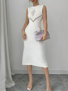 Elenzga Women's Simple Solid Color Sleeveless Casual Dress - White - View 4