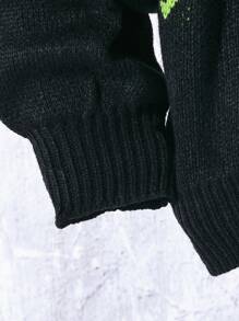 2 件套 Tween 男童秋冬针织毛衣套装。拼色圆领宽松设计，时尚图形文字印花，展现街头时尚美感。复杂的针织技术带来独特的质感和层次感。高品质柔软保暖面料，适合秋冬穿着。非常适合休闲、旅行、学校、万圣节、圣诞派对、返校 - 黑色 - 查看 6