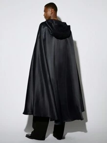 Manfinity VCAY 男士休闲纯色连帽风衣，适合秋冬 - 黑色 - 查看 2