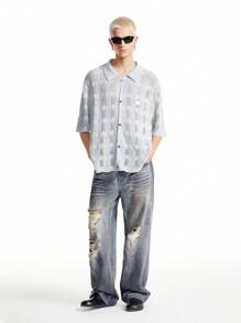 Manfinity VCAY Men Hollow-Out Short Sleeve Knitted Top - Grey - View 7