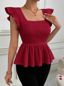 SHEIN Privé Áo cánh tay lửng bó eo rộng ngày lễ tình nhân dành cho nữ, thích hợp cho các ngày lễ và hẹn hò - Màu Đỏ Sâu - Xem 2