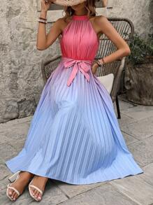 Chiquease Ombre Pleated Waist Cinched Sleeveless Casual Summer Dress