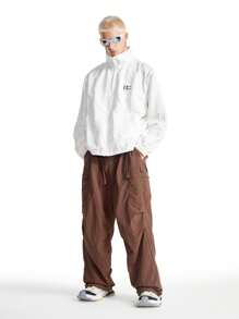 Manfinity VCAY Men Baggy Multi-Pocket Drawstring Waist Cargo Pants With Ankle Drawcord - Brown - View 1