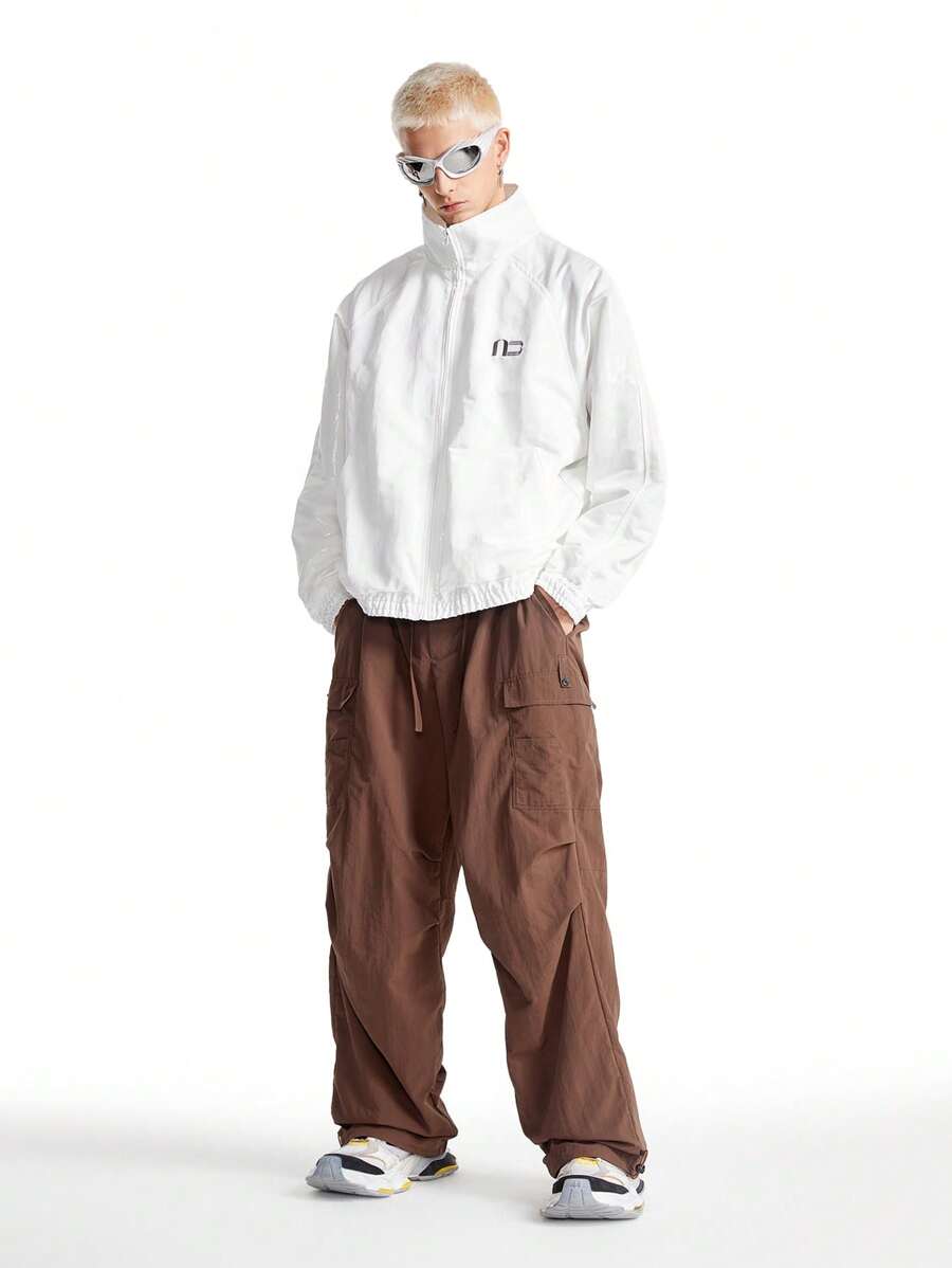 Manfinity VCAY Men Baggy Multi-Pocket Drawstring Waist Cargo Pants With Ankle Drawcord - Brown - View 1