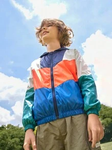 SHEIN Boys Colorblock Outdoor Casual Hooded Jacket, Versatile Fashion Fall Outfit For Daily Wear - Multicolor - View 6