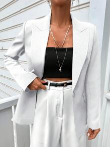 EURMUSE Women's Solid Minimalist Daily Wear Long Sleeve Blazer - White - View 3