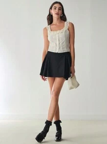 Enchnt Women's Solid Color Simplistic Everyday Lace Patchwork Tank Top