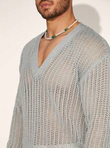 Manfinity Homme Jersey de punto de unicolor con diseño calado casual para hombre, primavera/otoño