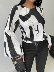 Chiquease 女士圆领长袖印花休闲T恤，春秋季日常穿着上衣 - 彩色 - 查看 6