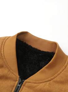 Manfinity Homme Men's Zip-Up Long Sleeve Pockets Casual Basic Padded Coat , Corduroy - Khaki - View 5