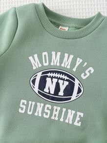 Cozy Pixies 2pcs Baby Boy Letter Print Crew Neck Sweatshirt And Elastic Waist Jogger Pants Set