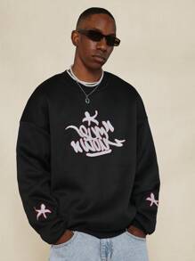 SUMWON Casual Fleece Sweatshirt With Chest Design Applique Fashion Athletic Fall Winter Loungewear Pullover Sports Training Workout Activewear - Black - View 1