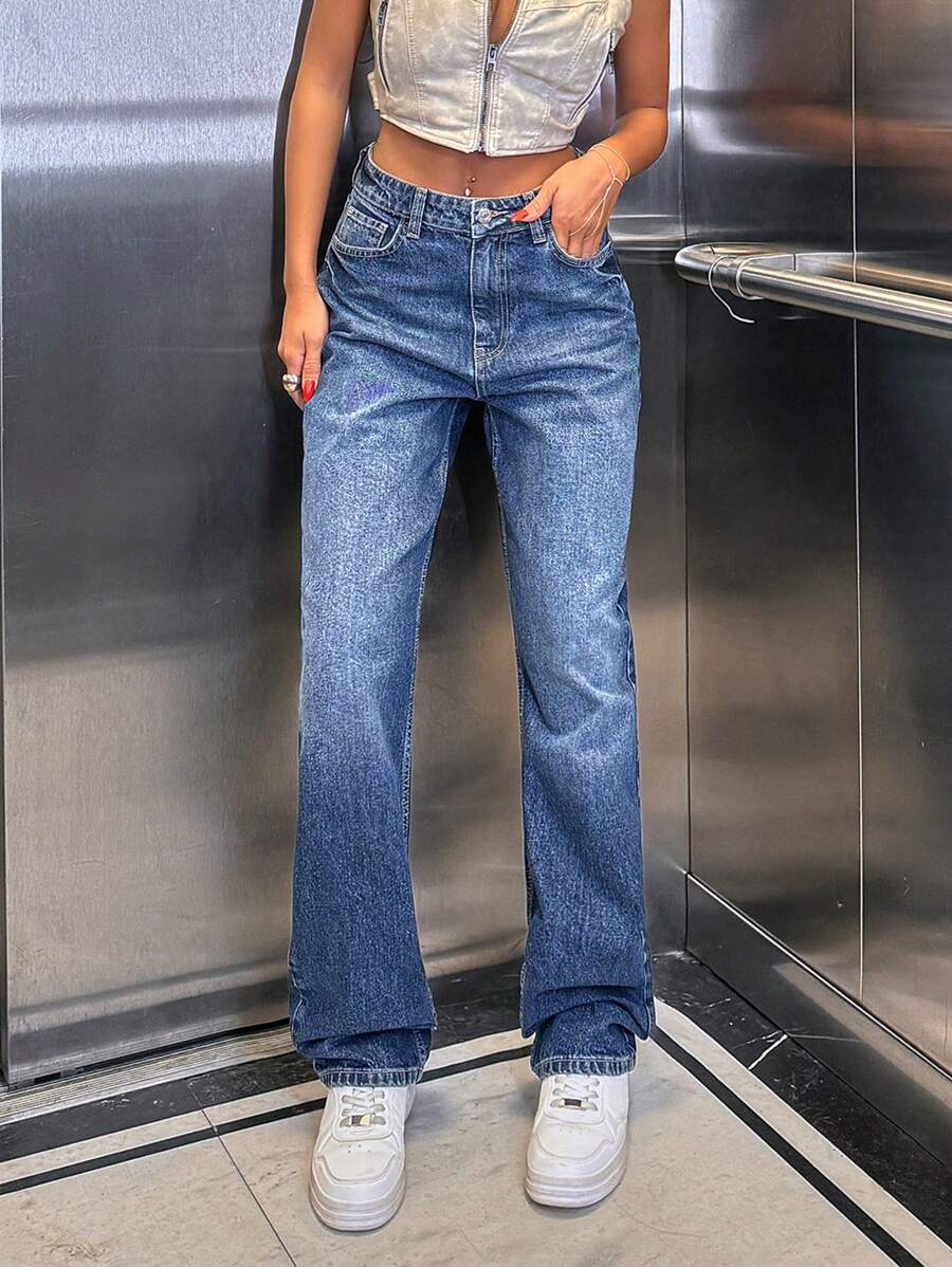 SHEIN Cottnline 100% Cotton HIGH RISE DARK BLUESTRAIGHT CUT WOMEN JEAN - Dark Wash - View 1