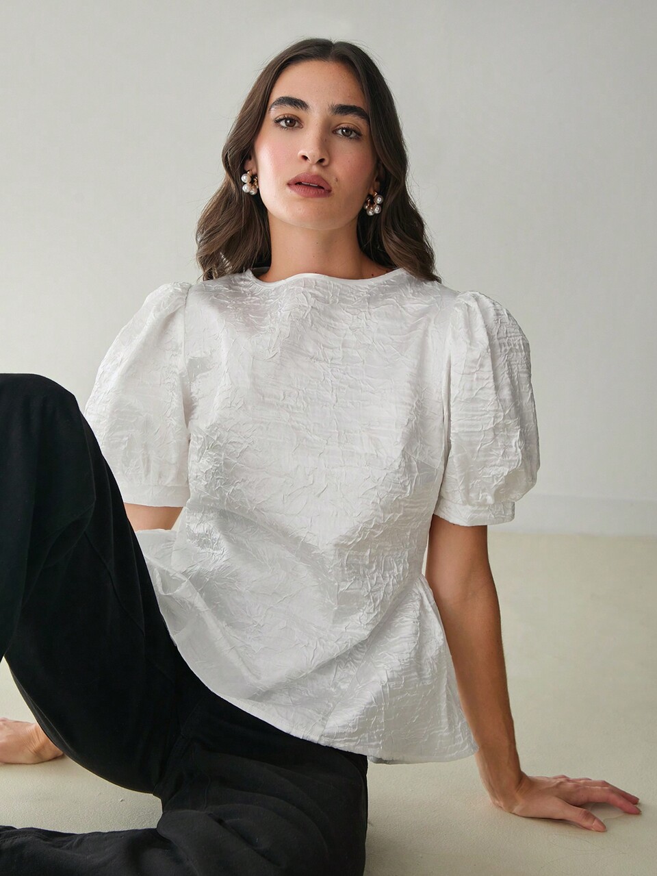 Romantic Autumn Women's White Puff Sleeve Backless Tie Elegant Shirt, Autumn Women's Shirt