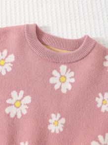 Cozy Pixies 2 piezas Conjunto de ropa para bebé niña con suéter de cuello redondo de manga larga con diseño floral y color contrastante