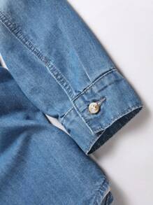Manfinity Homme Men's Casual Washed Denim Shirt, Spring & Autumn - Blue - View 4