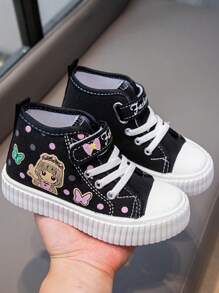 Kids Hook And Loop Strap Casual Sports Flat Sneakers - Black - View 6