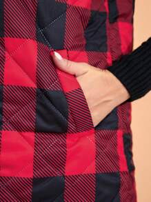 EMERY ROSE Abrigo acolchado con bolsillos, diseño de parches de leopardo y cuadros, talla grande para otoño e invierno