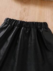 Ensemble de 3 pièces : Veste de blouson à poches moelleuses et à la mode pour jeune fille, jupe brillante & chapeau doux et moelleux, tenue d'hiver chaude - Nude - Voir 7